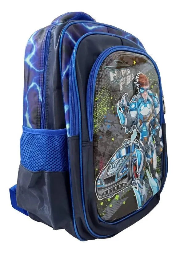 Mochila Infantil Escolar - Diseño Hyper Force Azul Azul Estampado
