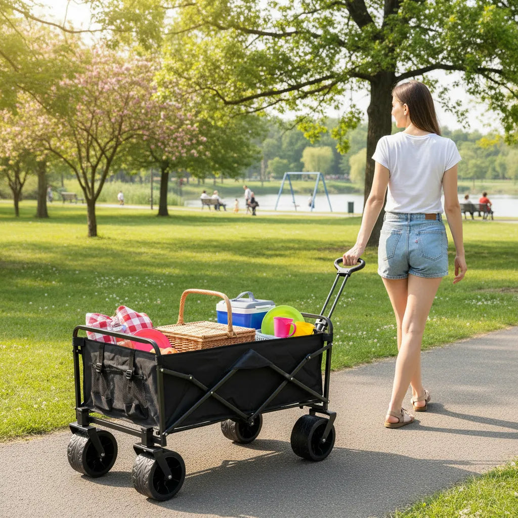 Carrito De 4 Ruedas Plegable Para Exteriores Camping o Playa Negro