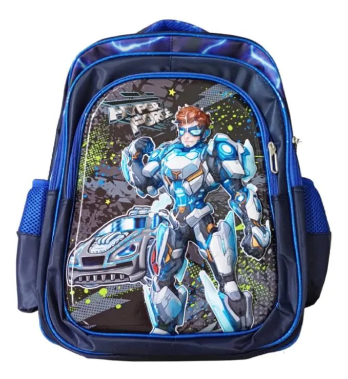 Mochila Infantil Escolar - Diseño Hyper Force Azul Azul Estampado