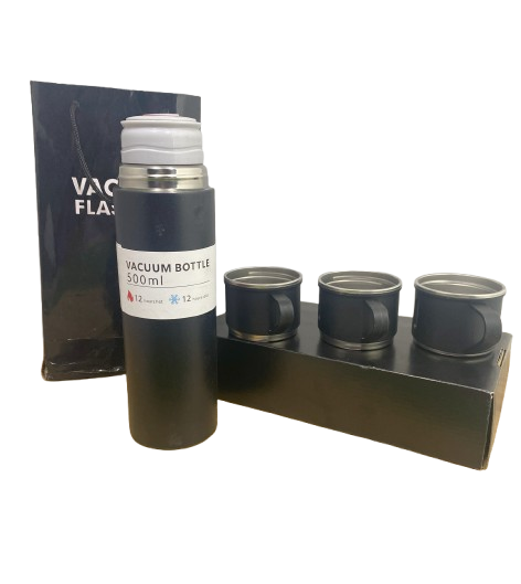 Termo 3 Tazas Acero Inoxidable 500ml Agua Frio Caliente Set