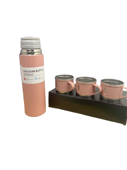Termo 3 Tazas Acero Inoxidable 500ml Agua Frio Caliente Set