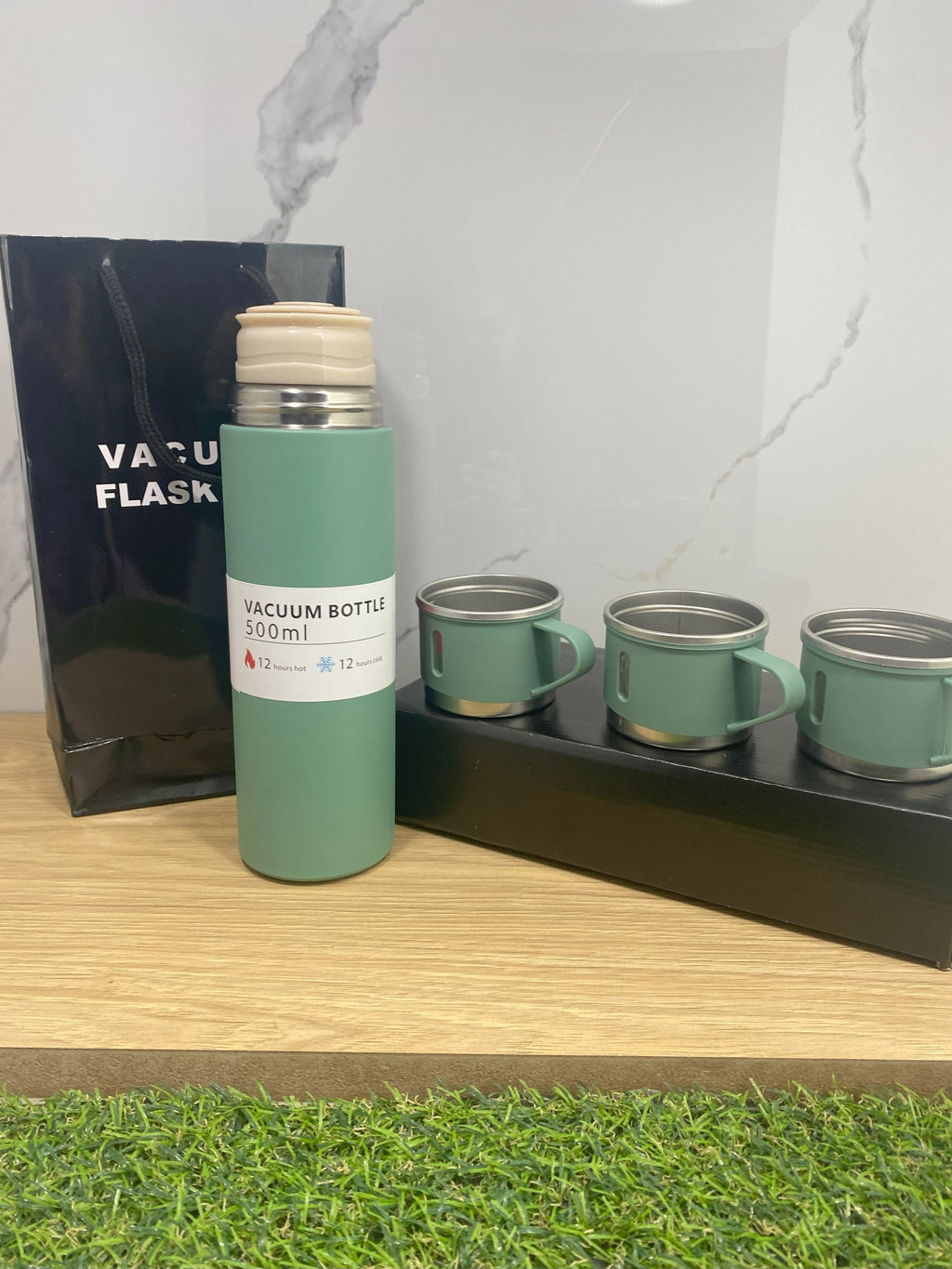 Termo 3 Tazas Acero Inoxidable 500ml Agua Frio Caliente Set