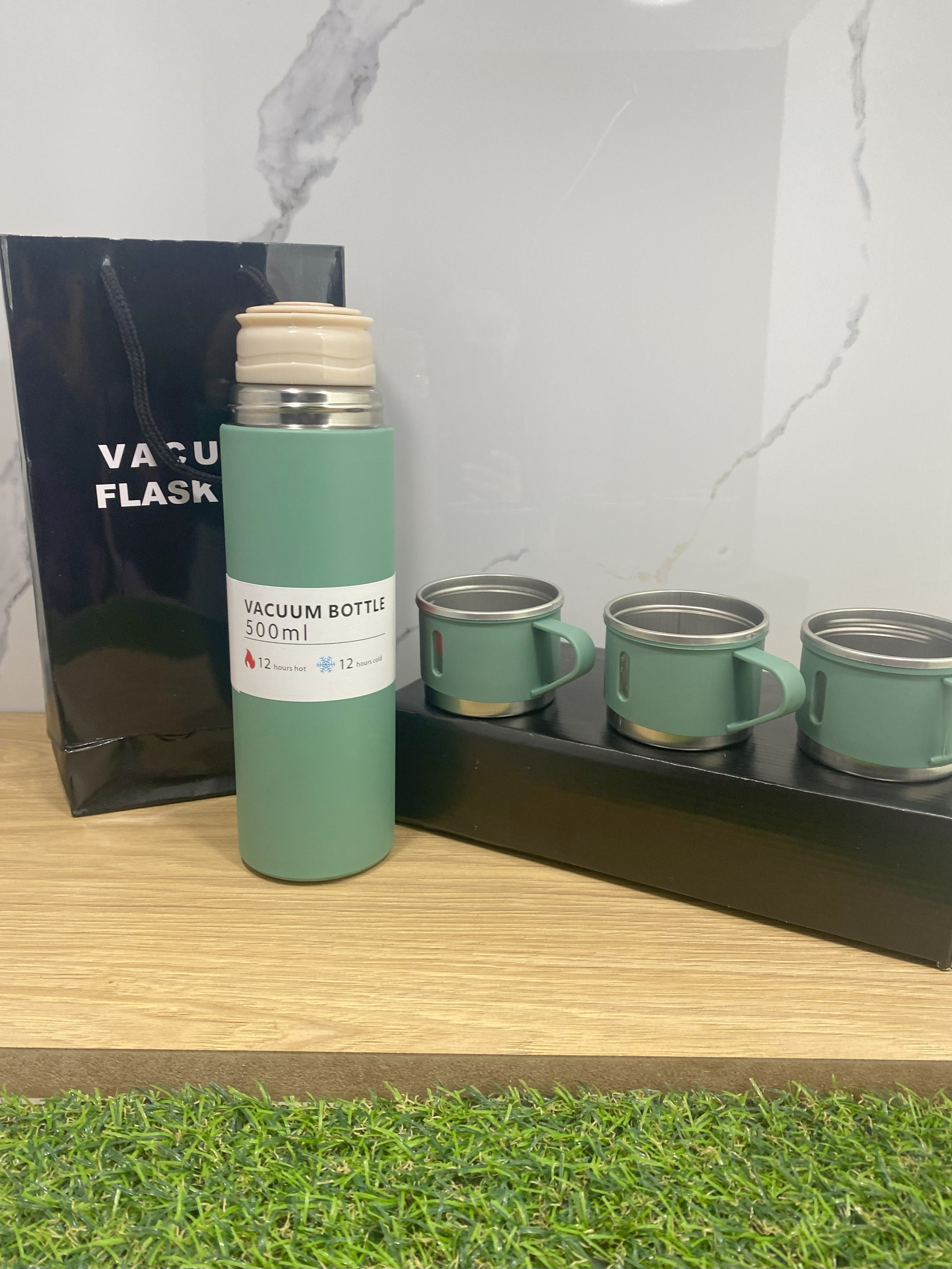 Termo 3 Tazas Acero Inoxidable 500ml Agua Frio Caliente Set