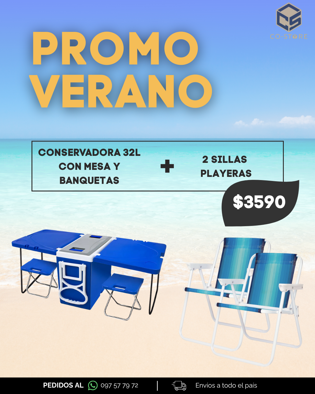 CONSERVADORA 32L CON MESA Y BANQUETAS + 2 SILLAS PLAYERAS (SOLO ENERO)