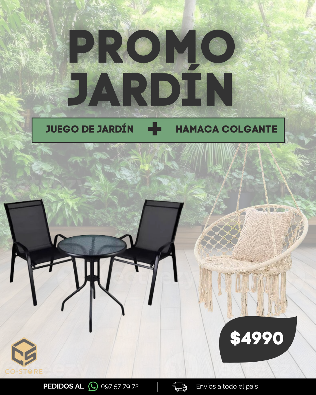 PROMO JUEGO DE JARDIN + HAMACA COLGANTE (SOLO ENERO)