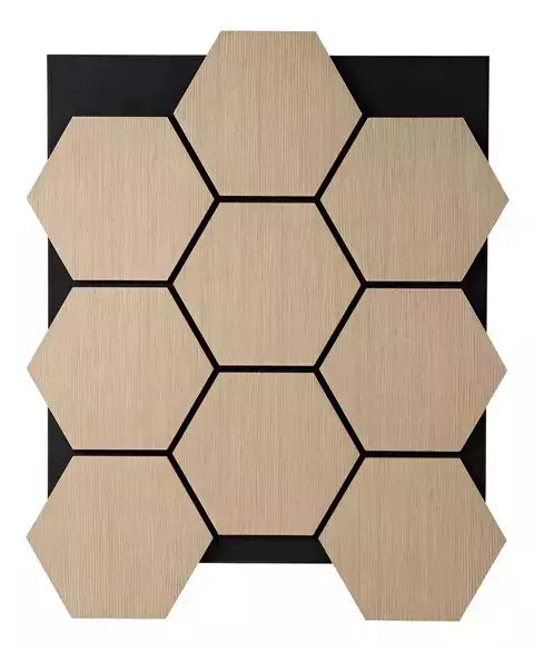 Panel Hexágono de madera nat 3 D En dos tonos Roble y Caoba