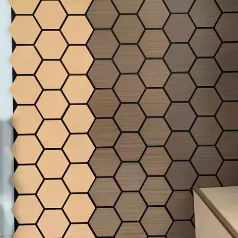 Panel Hexágono de madera nat 3 D En dos tonos Roble y Caoba