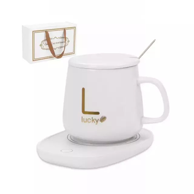 Taza Cerámica 400ml Base Calentadora Eléctrica Tapa Cuchara