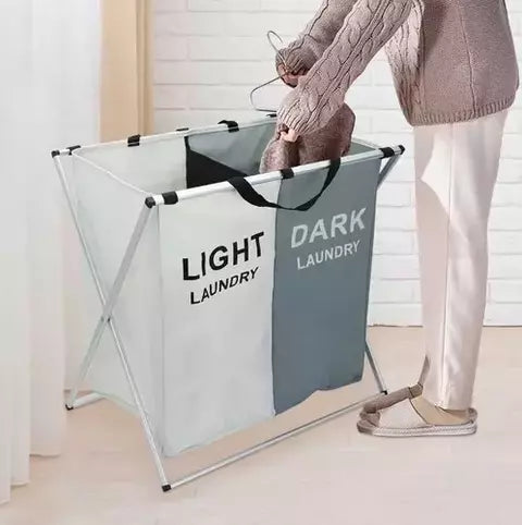 Cesto Canasto Doble Para Ropa Sucia Plegable Tela Y Aluminio