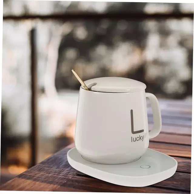 Taza Cerámica 400ml Base Calentadora Eléctrica Tapa Cuchara