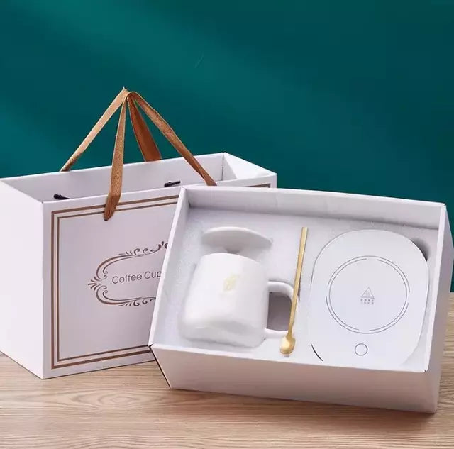 Taza Cerámica 400ml Base Calentadora Eléctrica Tapa Cuchara