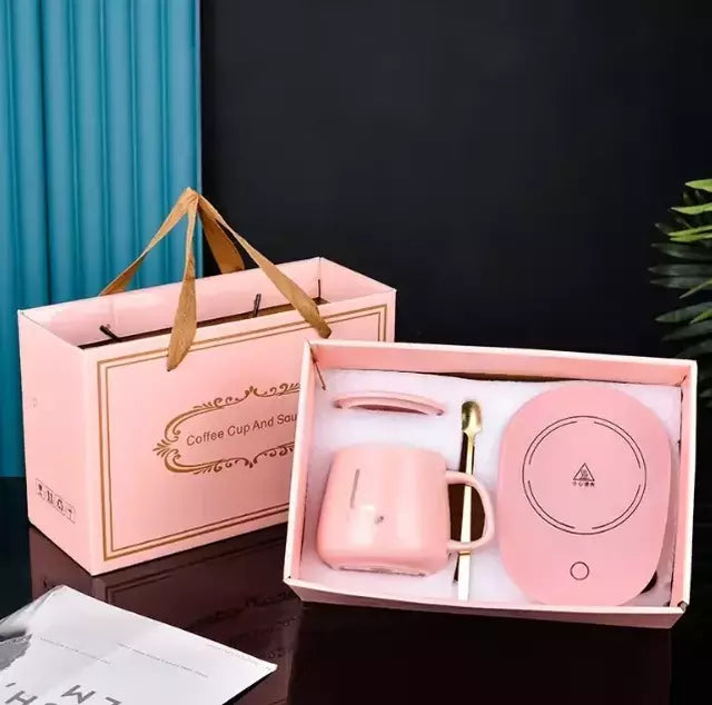 Taza Cerámica 400ml Base Calentadora Eléctrica Tapa Cuchara