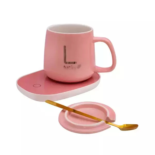 Taza Cerámica 400ml Base Calentadora Eléctrica Tapa Cuchara