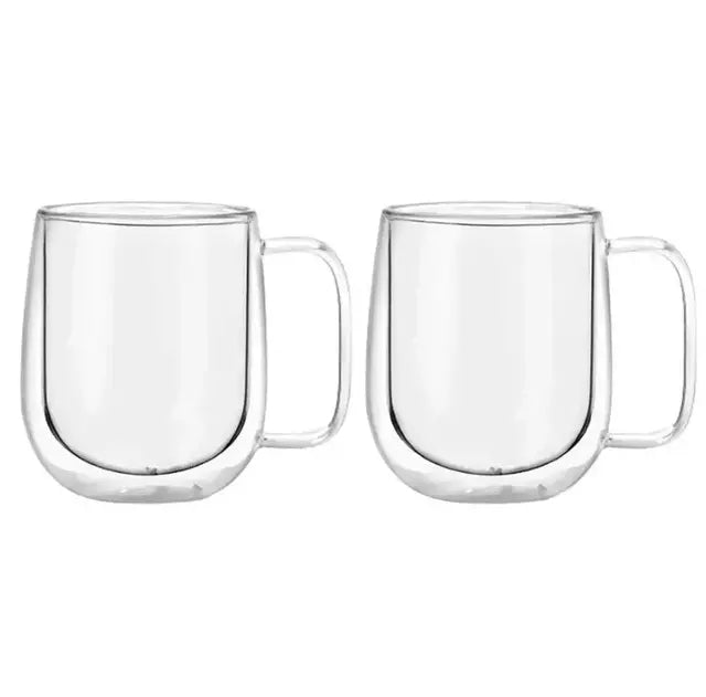 2 Tazas Doble Pared de Vidrio Con Asa